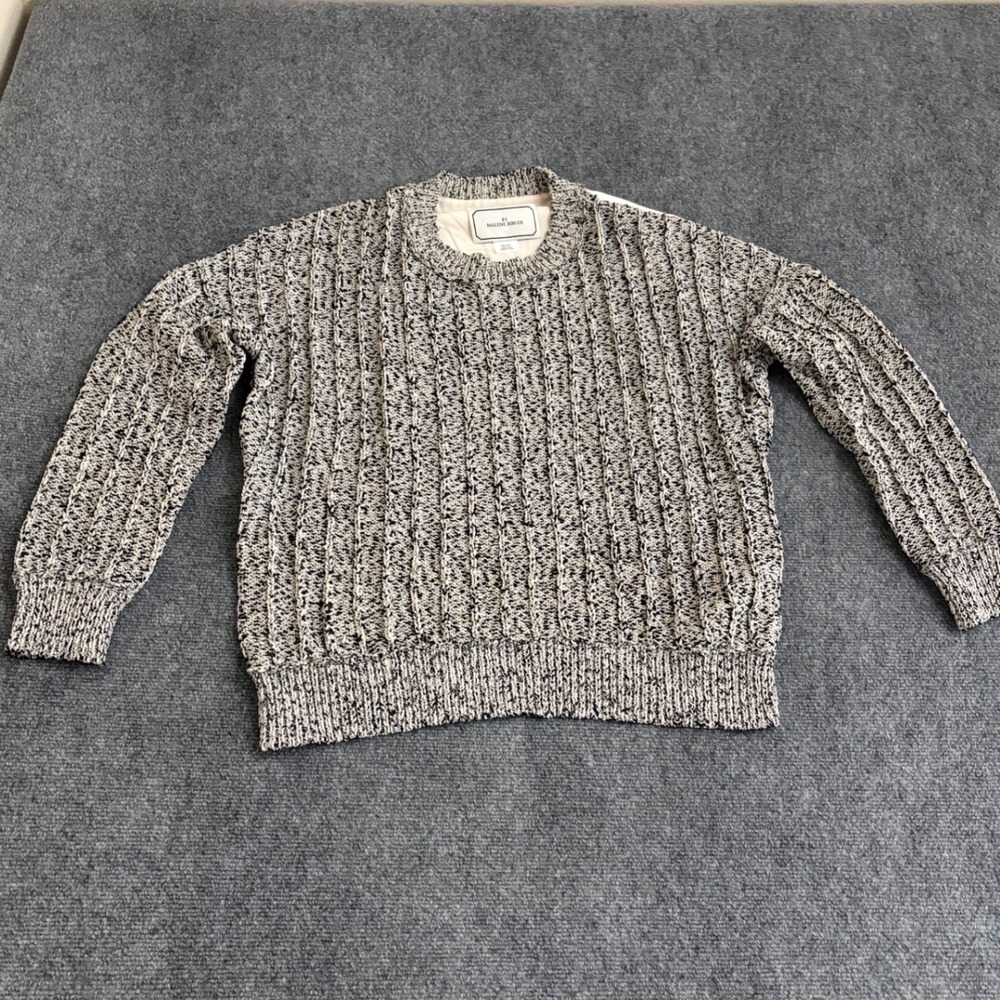 By Malene Birger Uhunda Sweater Black White Marled Ribbed Knit Cotton Tencel XL